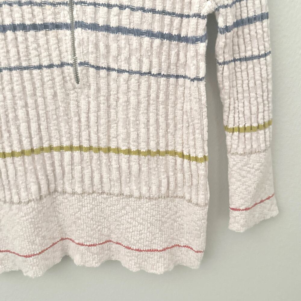 FREE PEOPLE | Rossi Striped Ribbed Knit Sweater Quarter-zip Neutral | Size Large - Picture 4 of 8